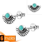Turquoise Ethnic Style Sterling Silver Stud Earrings, e436st